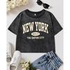 New York City Brooklyn Creative Letter Print Washed Crop T-Shirt Women Slim Tops Fitness T Shirts Cotton O-Neck T Shirt