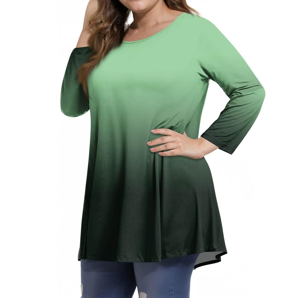 Damenmode Lässiges Print-T-Shirt mit Rundhalsausschnitt und 3/4-Ärmeln