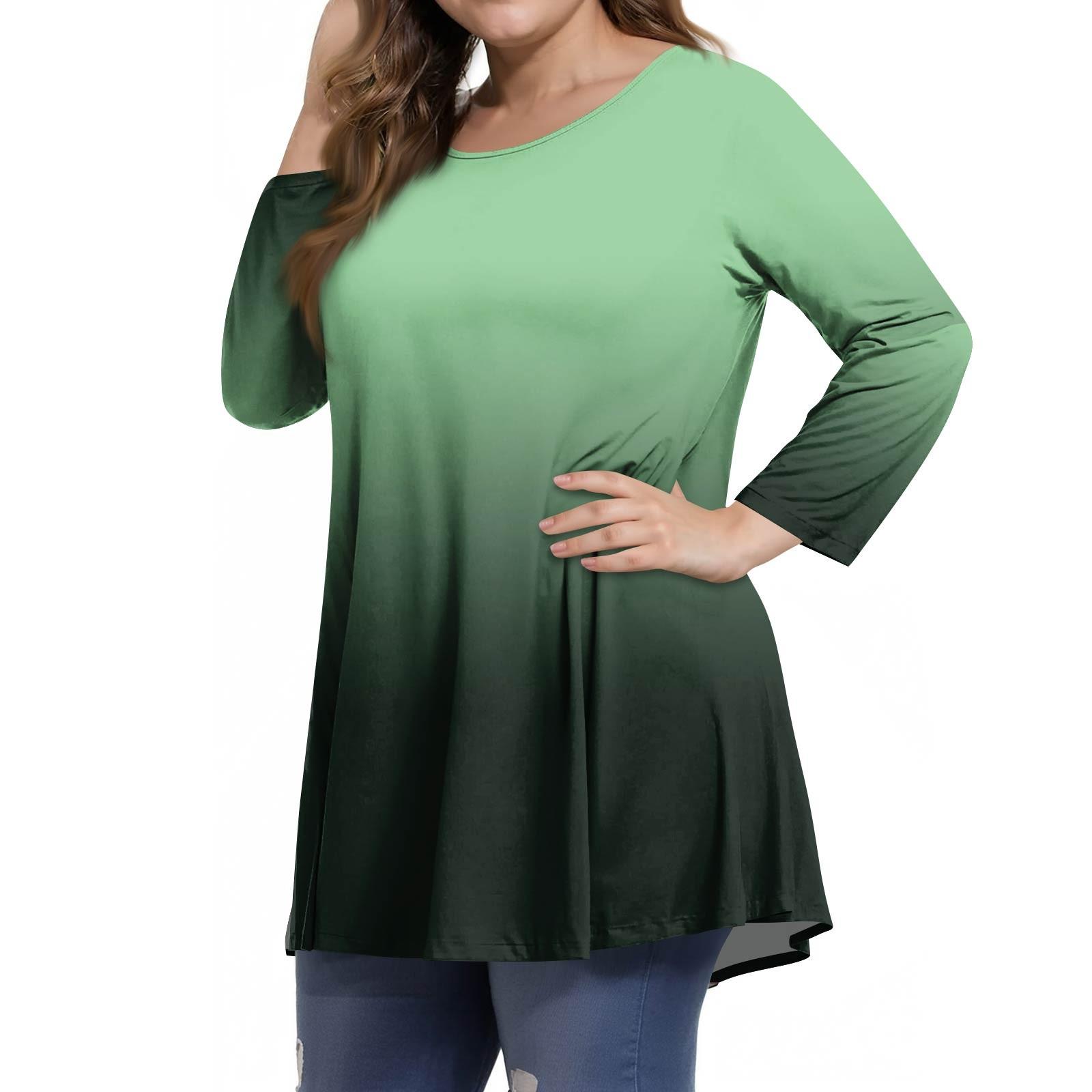 

Women s Fashion Casual Print Round Neck 3/4 Sleeve T-Shirt Top XXXXL зелений
