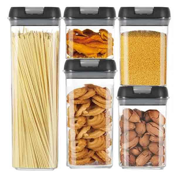 5Pcs / Set Food Storage Box Sealed Grain Storage Tank Dried Grains Container with Lid-Transparent Food Organizer