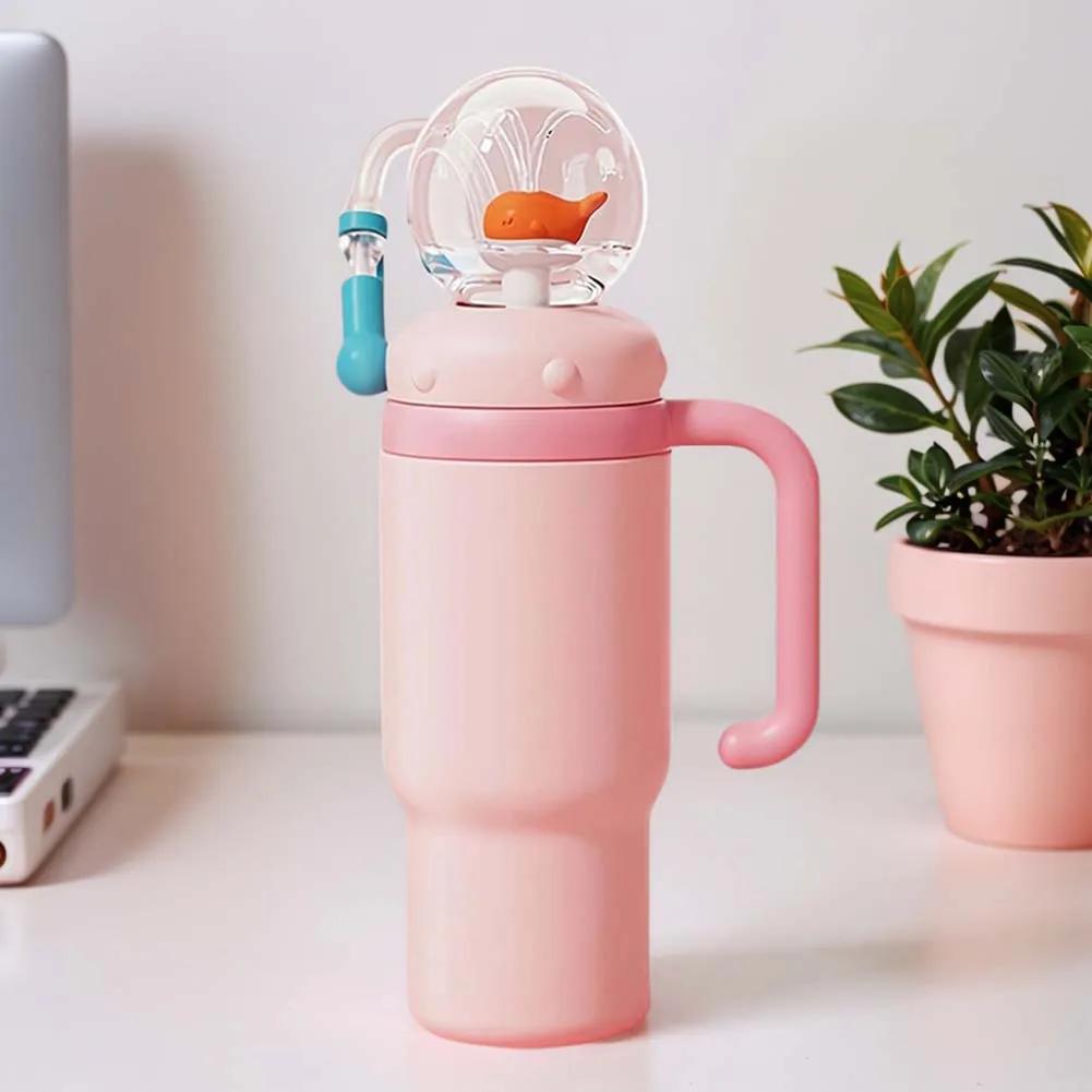 710ML Stainless Steel Whale Fountain Tumbler with Handle with Straw Drinking Cup Leak Proof Vacuum Cup for Baby Teens and Adults