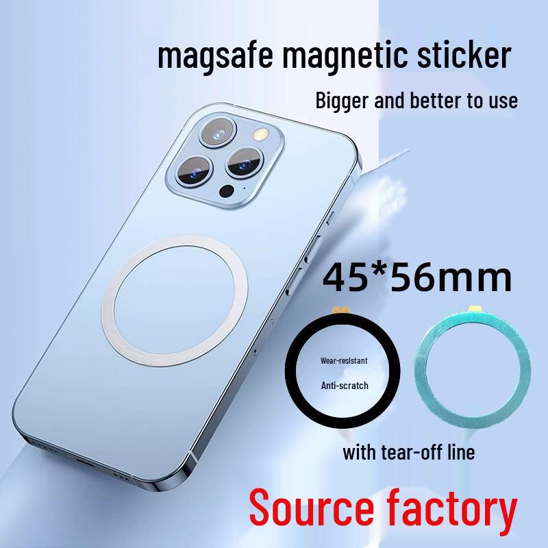 

Black Magnetic Phone Charging Accessory - Round, Natural Color, MagSafe-Compatible Iron Sticker Glossy Ring 56*45mm (With Film)