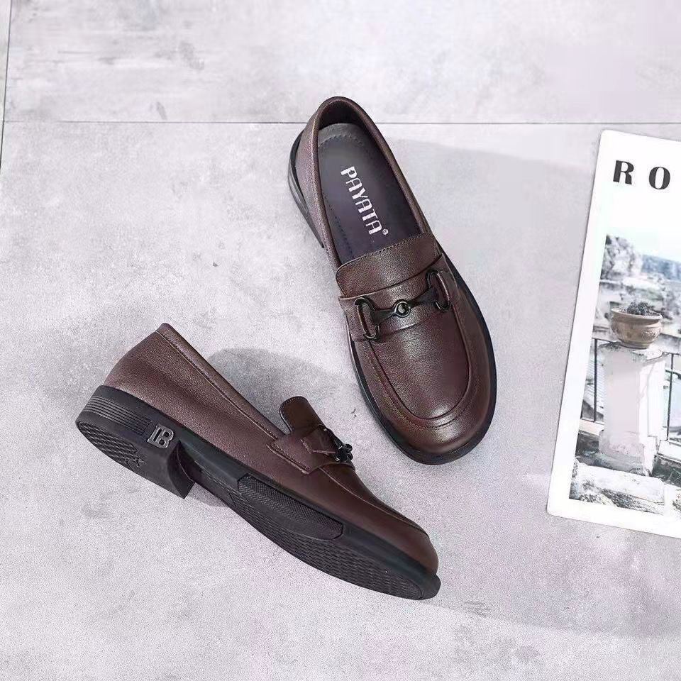Soft leather flat-soled single shoes 2025 women's spring and autumn versatile new flat-heeled soft-soled British style loafers fashion leather shoes