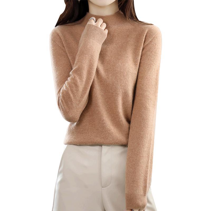 Women's Cashmere Half-Turtleneck Sweater - Thick, Loose, All-Match Wool Knit Pullover for Autumn and Winter