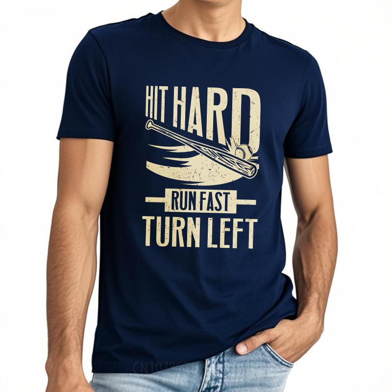 T Shirt Men Casual Round Neck Tee Big Size Summer For Men Tshirt Hit Hard Run Fast Turn Left Short Sleeve Soft Round Neck Tees
