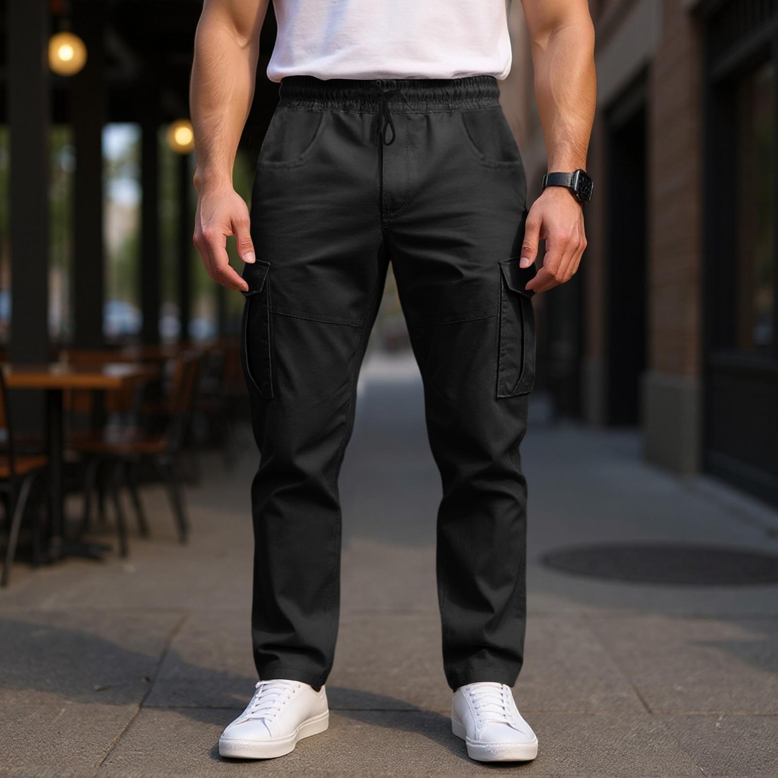 

Men s Fleece-Lined Loose Athletic Pants - Winter Casual Jogger With Color Block & Pockets S