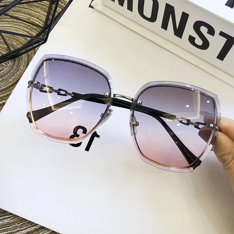 Fashionable Rimless Square Sunglasses For Women Brand Designer Sun Glasses Vintage Shades Female Pink Eyewear