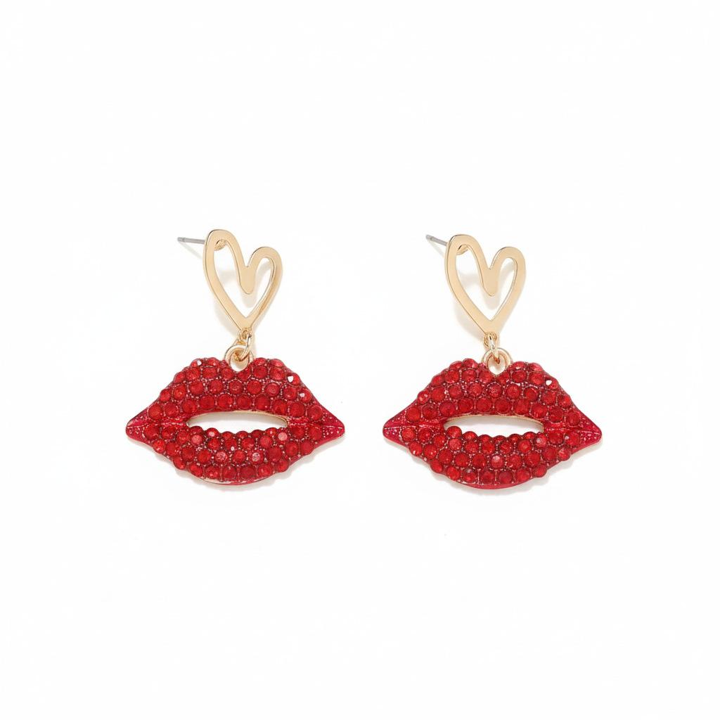 DIGADAGU Metal Rhinestone Lips Dangle Earrings New Elegant Glamour Earrings Women Daily Zircon Accessories красный