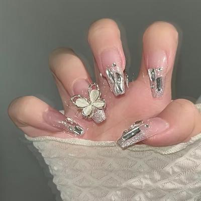 24 Press Type Nails, Short Square Fake Nails, Cute Design, Glossy Fake Nails, Daily Cute, Full Set Of Nails, Adhesive 2ml
