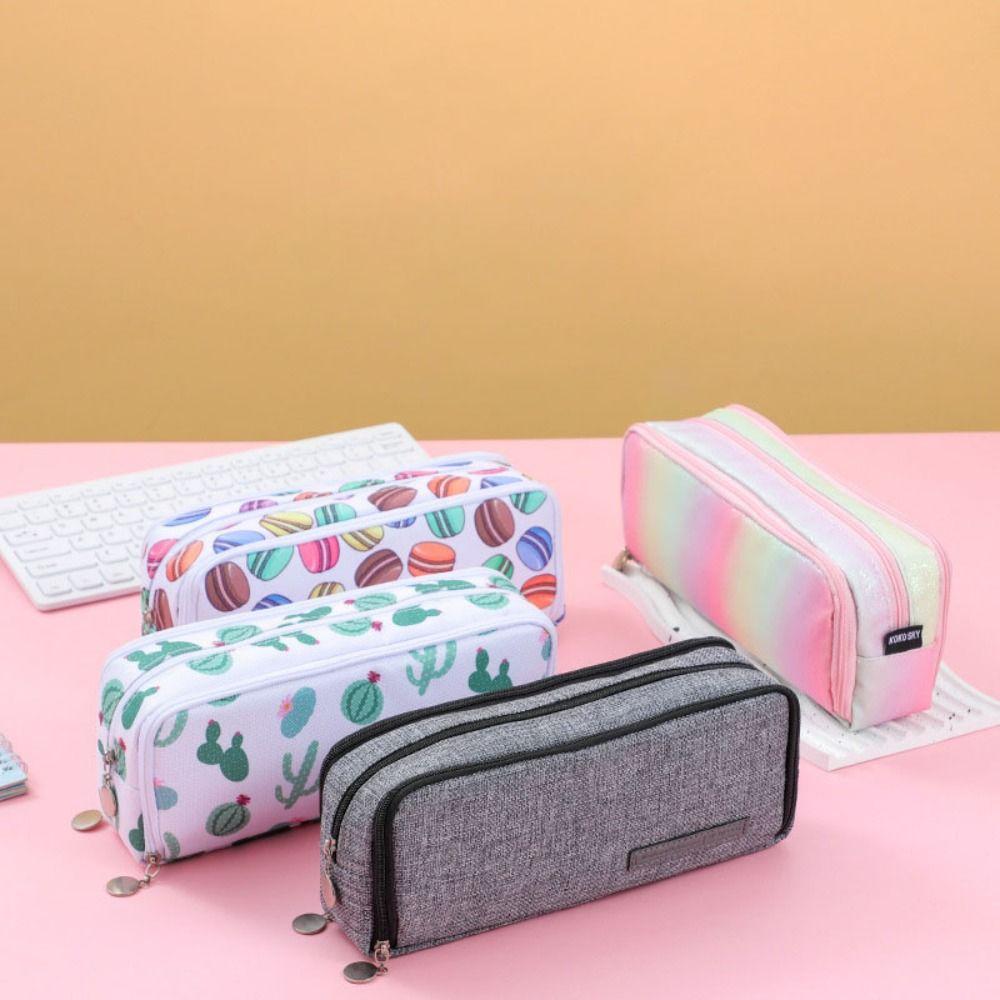 Zipper Pen Case 3 Compartment Pencil Pouch Portable Pencil Bag  Office