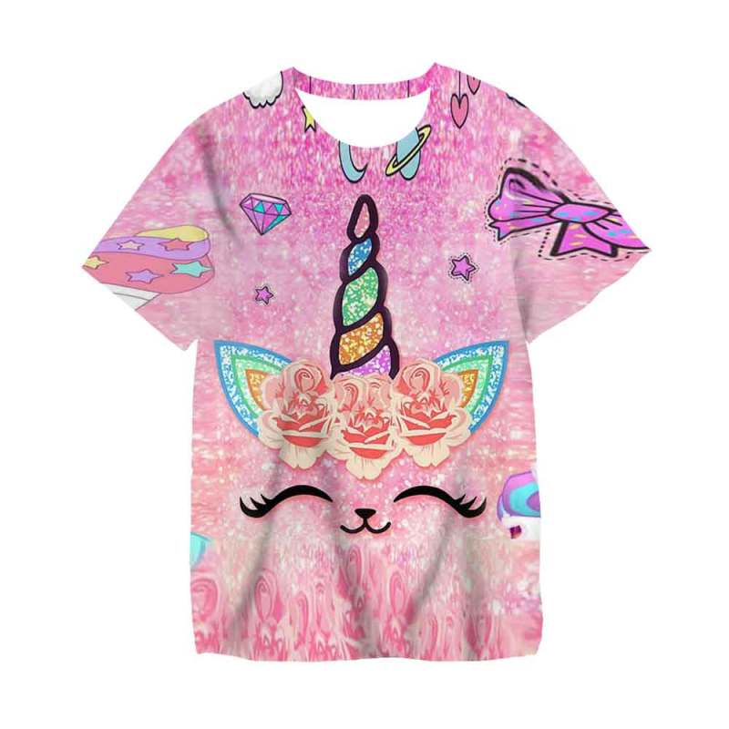 Cute Unicorn T-shirt Casual Comfortable Top 1 To 14 Years Old Boys and Girls Unicorn T-shirt Children 3D Printed Clothes