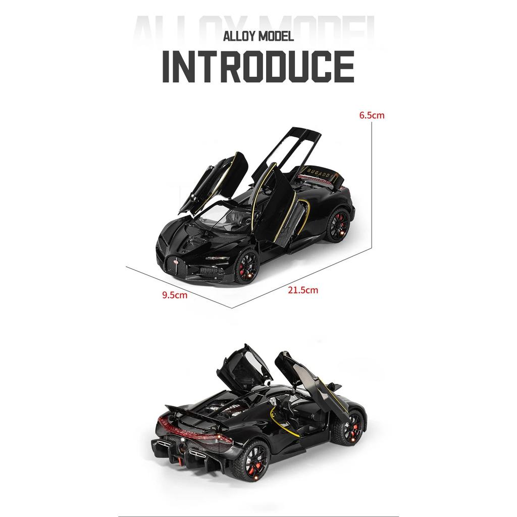 1/24 Bugatti Tourbillon With Spray Supercar Alloy Muscle Car Model Sound and Light Pull Back Children's Toy Collectibles Birthday gift