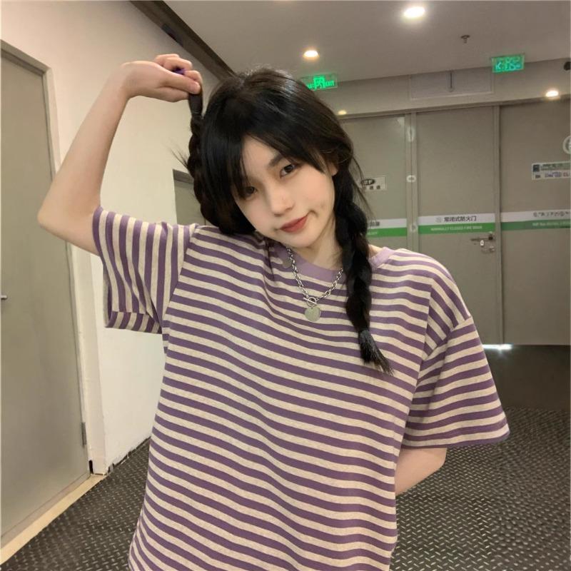Women's Short-sleeved T-shirt Summer Port Flavor Loose All Match Medium Long Top