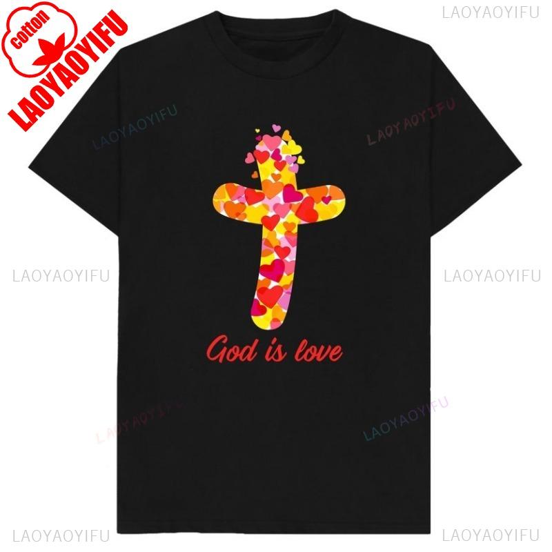 

God Is Love Cotton Summer Tee Christian Shirt Short Sleeve Casual Apparel Religious Gift Top for Unisex Women Graphic TShirts S