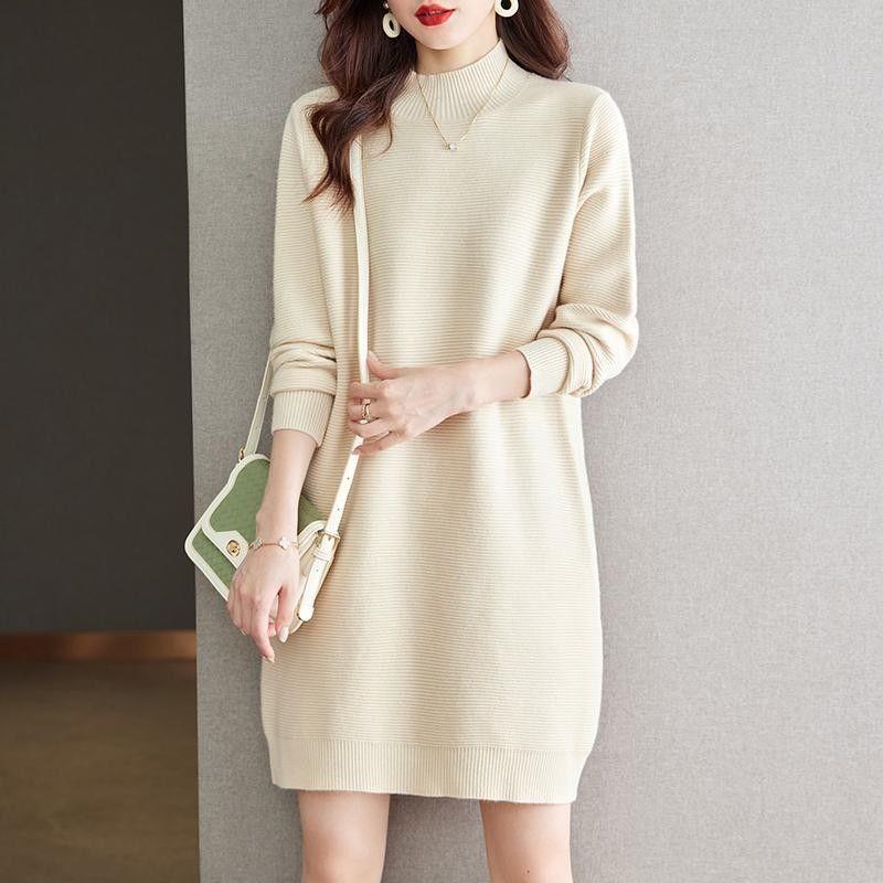 Mid-length Sweaters Women's Trendy Loose Long-sleeved Half Turtleneck Knitted Sweaters Autumn and Winter Casual Pullover