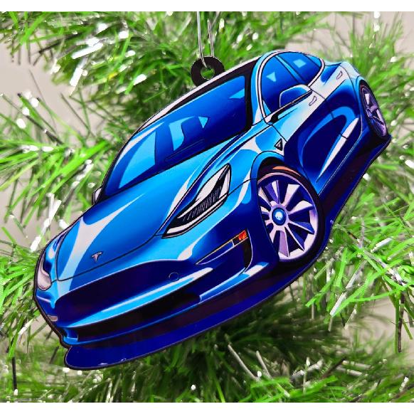 Generic Blue Electric Car Ornament - Modern 2D Resin Design