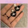 Black Heart-shaped Rhinestone Saturn Earrings Unique Design High-end Style
