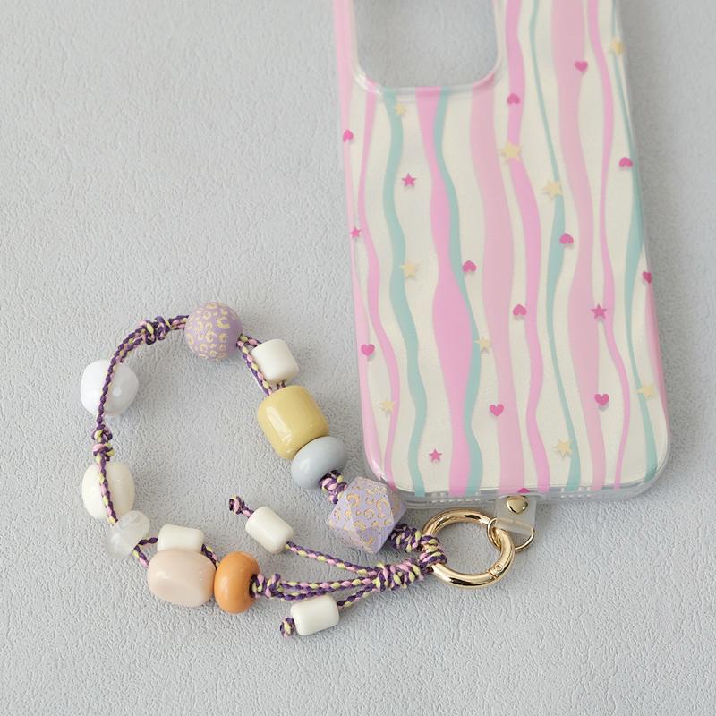 New Phone Accessory Wooden Chain Boutique Beaded Luxury Phone Case Chains Acrylic Handle Lanyard Cell Mobile Patch Charm Strap