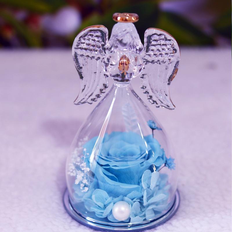 Angel Glass Dome Preserved Roses -Everlasting Flowers Gift Set forValentine's Day, Mother's Day.Christmas, Thanksgiving, Graduat