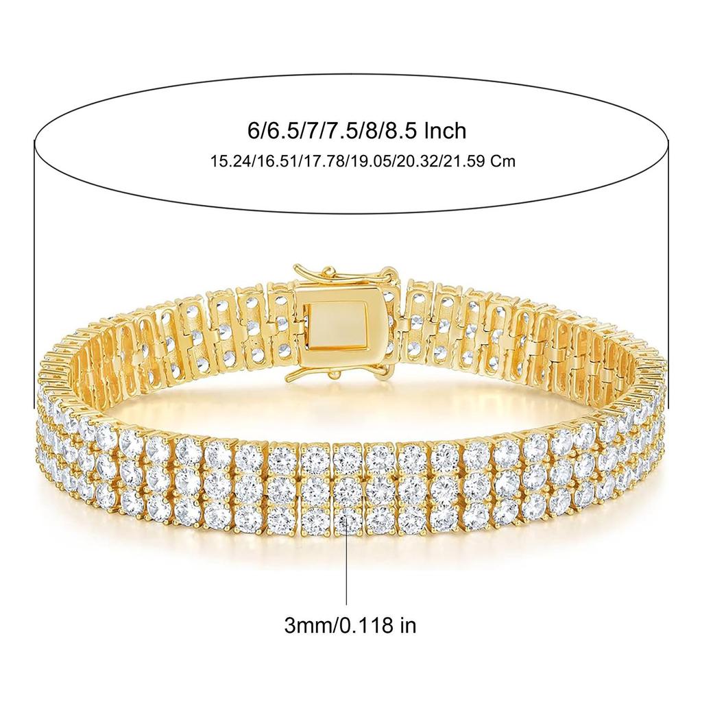 European-American Hip-Hop Double Row 3MM Inlaid Zircon Tennis Bracelet