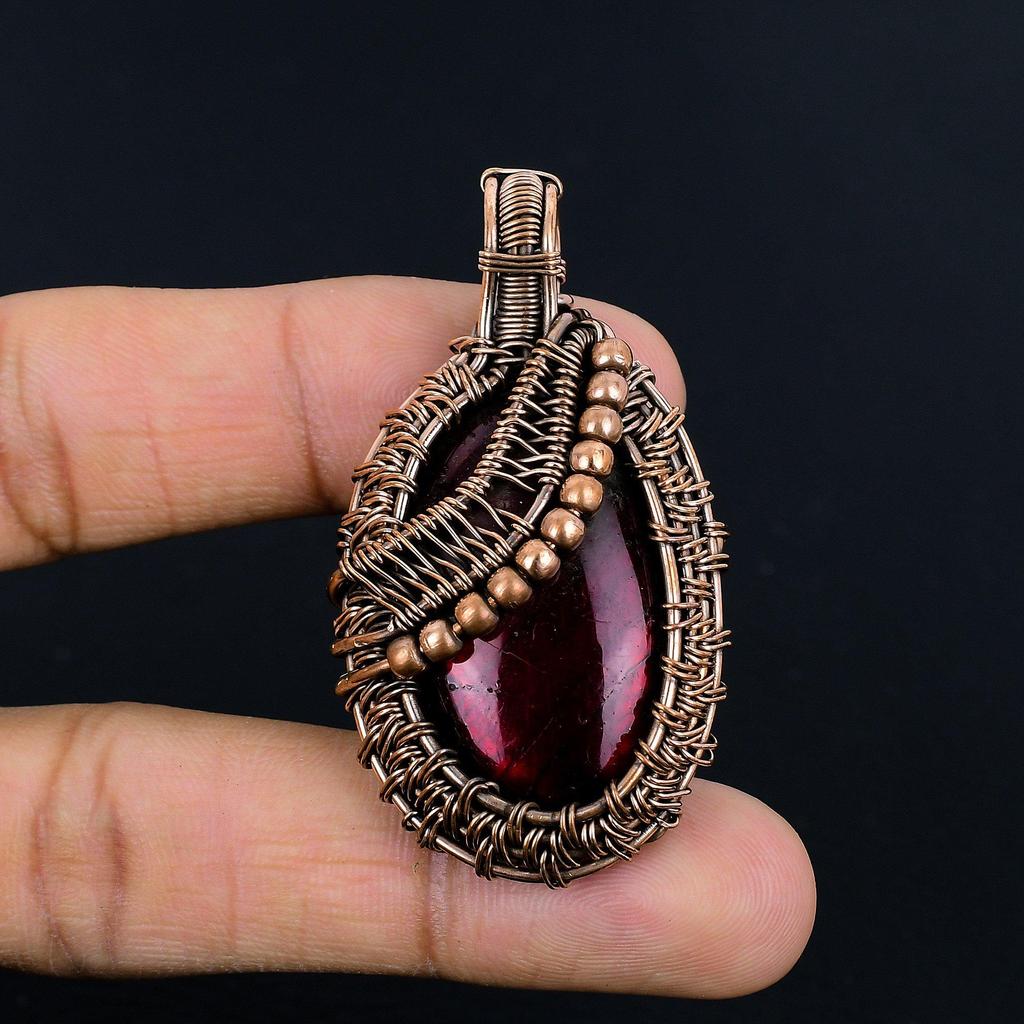 Red Flash Labradorite Pendant, 999 Copper Wire Wrapped Jewelry, Gemstone Jewelry Pendant, Handmade Wedding Gift Jewelry