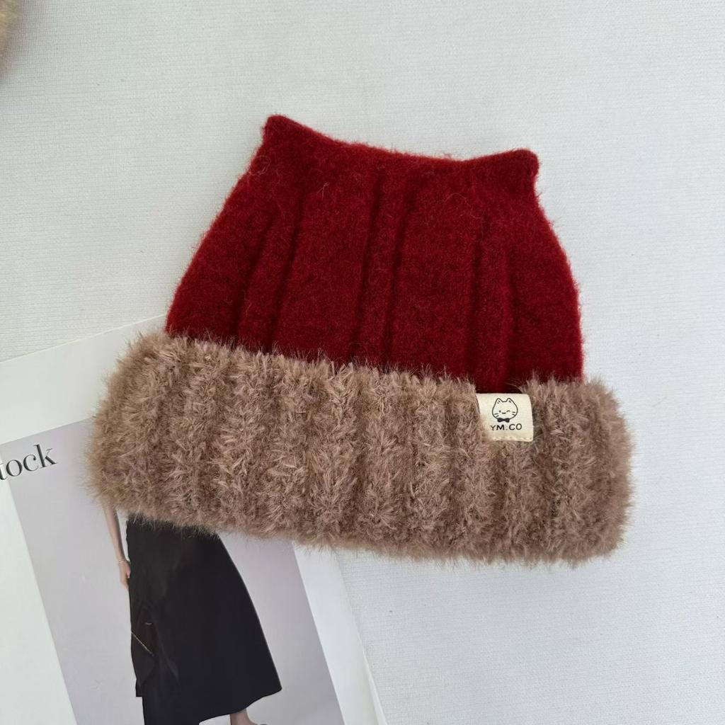 New autumn and winter Internet celebrity knitted hat women's versatile casual cute thickened velvet thermal ear hat