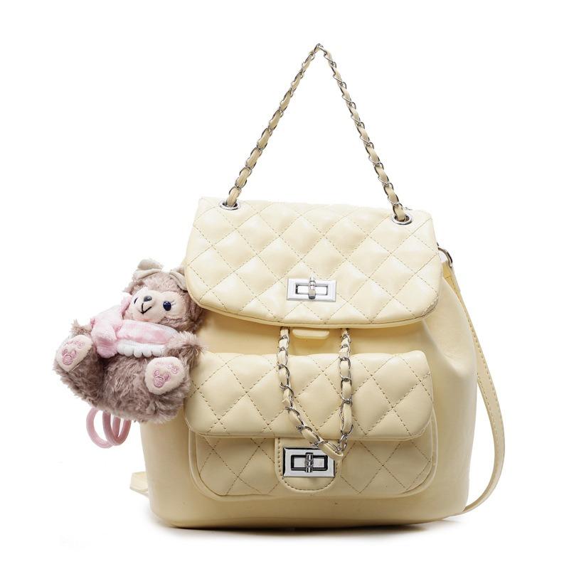 Sweet rhombus chain double shoulder small backpack gentle feeling fashion leisure commuter shoulder bag