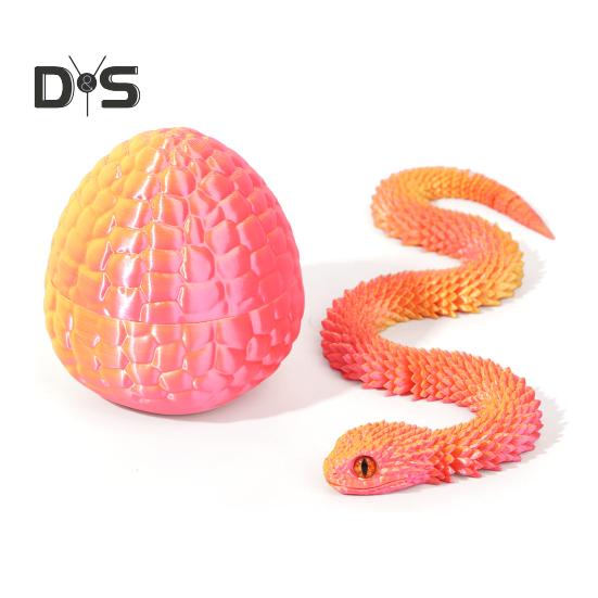 1 Set 3D Printed Snake Egg Figurine Movable Joints Snake Eggshell Figure Fidget Toy Snake Egg with Articulated Snake Inside Desktop Decoration