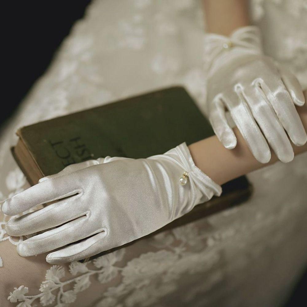 Elastic Bridal Gloves Solid Color Dance Mittens Short Finger Mittens  Wedding
