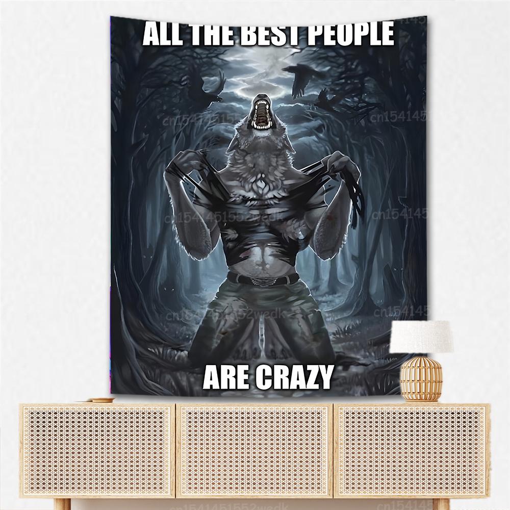 

Эмо Белый Волк Сидящий Мем Гобелен Оборотень Гобелены Для Спальни Печатные Украшения Дома Картины Комнаты Настенные Плакаты 29x37in 74x94cm