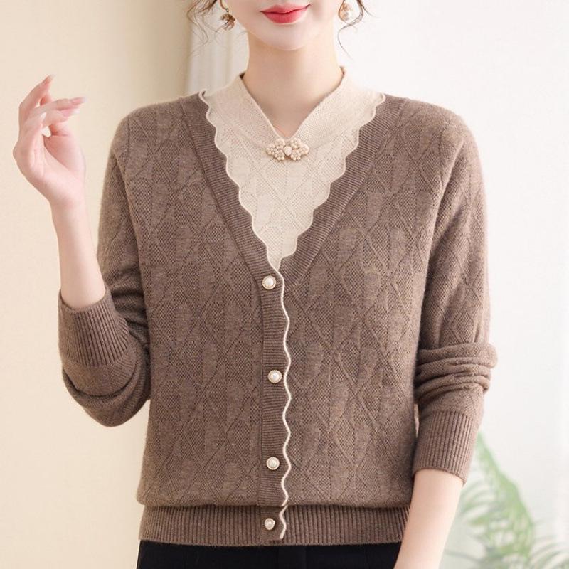 

2025 Chic Knit Sweater for Middle-Aged & Elderly Mothers, Faux Two-Piece, Warm Autumn/Winter Fashion 2XL