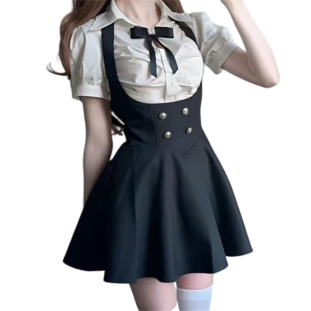 

Dress Set for Short Sleeve White Ribbon and Pleated JK Harajuku and Fall Photo [SDSXZWG] Mass-Produced Landmine-Style 3-Piece Women Top, Shirt,