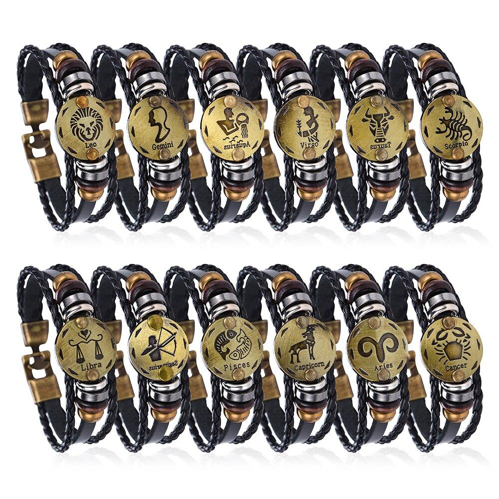 

Новый подарок на день рождения панк Знаки зодиака Овен Лев браслет Созвездия Шарм мужские браслеты Дева Рыбы Подвеска Женщины Прямая поставка