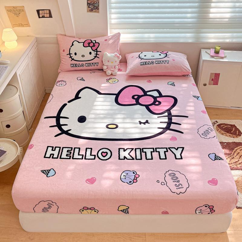 3D Pattern K-Kuromi Soft Bedding Fitted Sheet Deep Pocket 30Cm Cartoon H-Hello Kitty Fitted Sheets Fade Resistant Multiple Sizes
