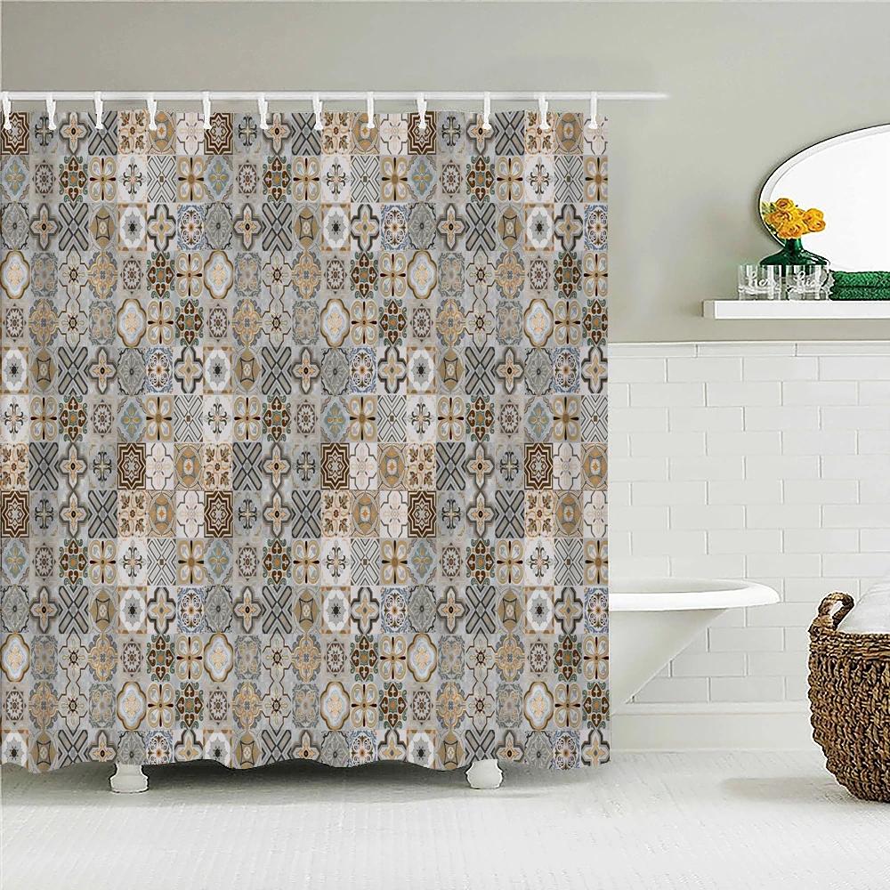 Waterproof Fabric Shower Curtain For Bathroom Colorful Bohemian Print Bathtub Curtains Polyester Bathroom Curtain With 12 Hooks