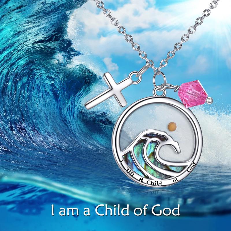 Trendy Fashion Simple Faith Cross Round Wave Mustard Seed Pendant Necklace 60CM