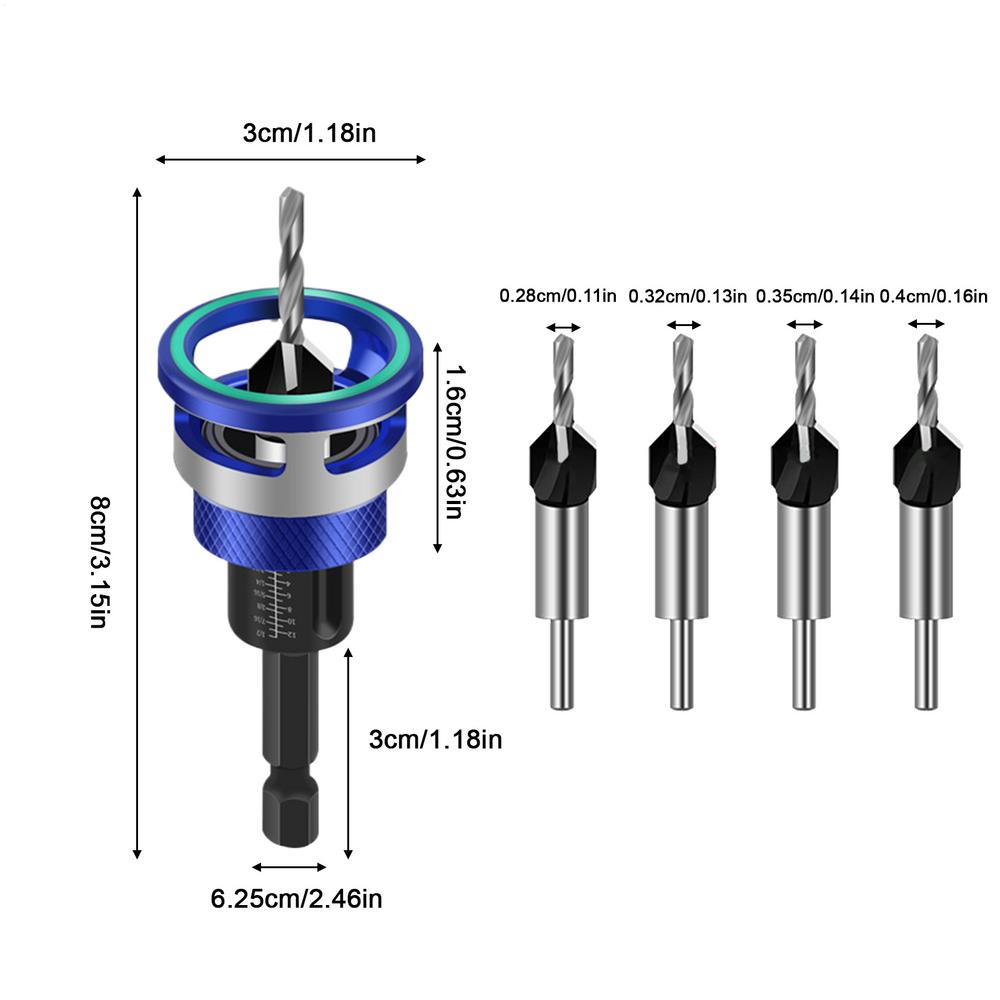 Counterbore With Adjustable Depth Stop 4 Pieces Quick Adjustable Accessories Tool Counter Sink Bit For Woodworking Carpentry