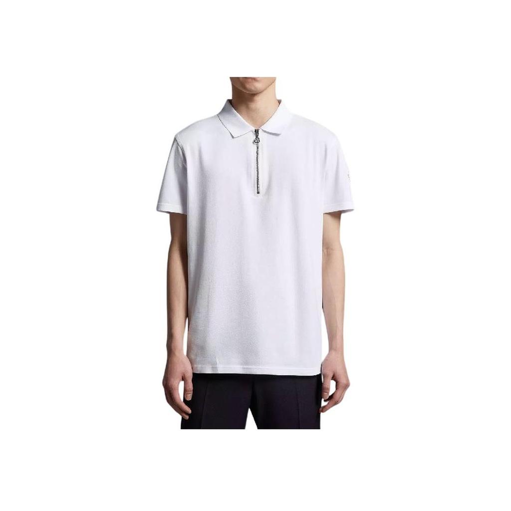 Moncler Monochrome Half-Zip Fitted Short Sleeve Polo Shirt Men tops White I10918A00008899P0001