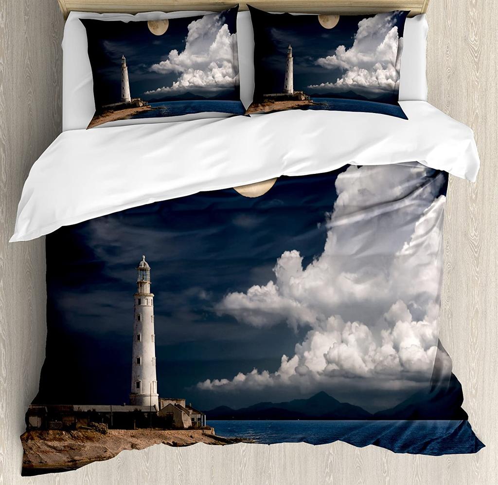 Lighthouse Bedding Set For Bedroom Bed Home Nostalgic Watercolors with Gull Ancient Anchor Duvet Cover Quilt Cover Pillowcase