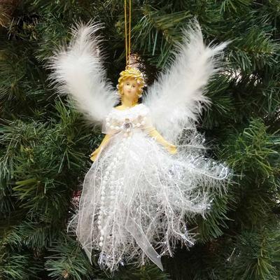 19*12CM Feder Engel Puppe Weihnachten Hängen Anhänger Plüsch Mädchen Tropfen Ornament Hause Dekoration Weihnachten Baum Dekorationen