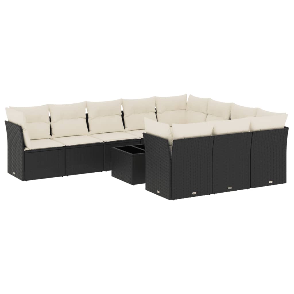 11 piece Garden Sofa Set with Cushions Black Poly Rattan