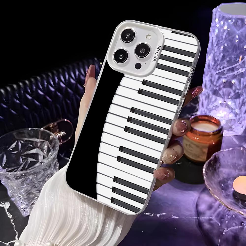 Music Piano Keyboard Phone Case For iPhone 16 15 14 13 12 11 Pro Max White Matte Laser Metallic Aurora Funda