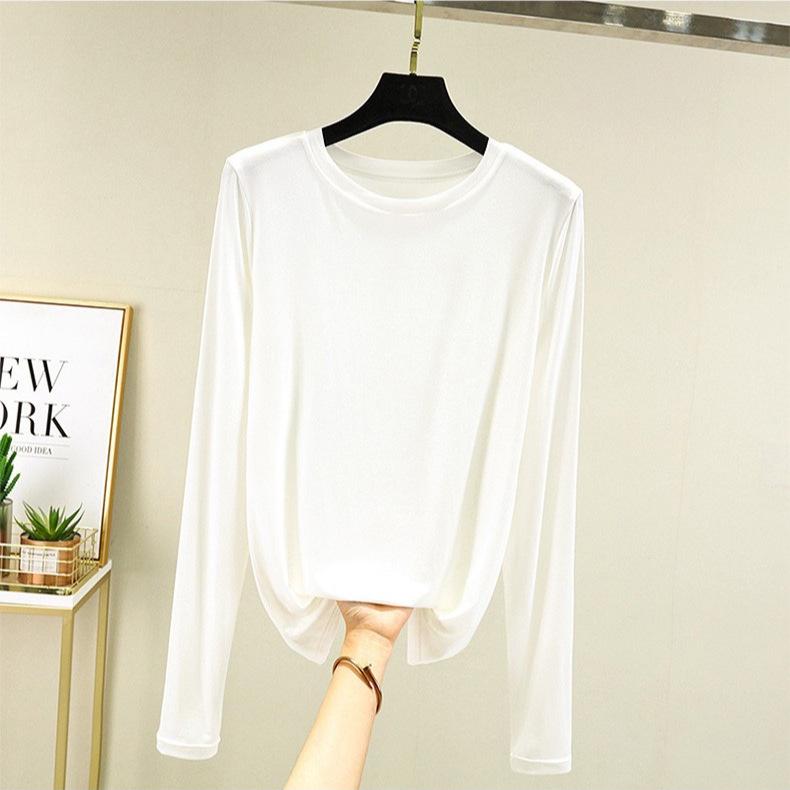 Women's Loose Korean-Style Modal Long-Sleeve Shirt - Spring/Autumn, Round Neck, Slimming, Versatile, Plus Size.