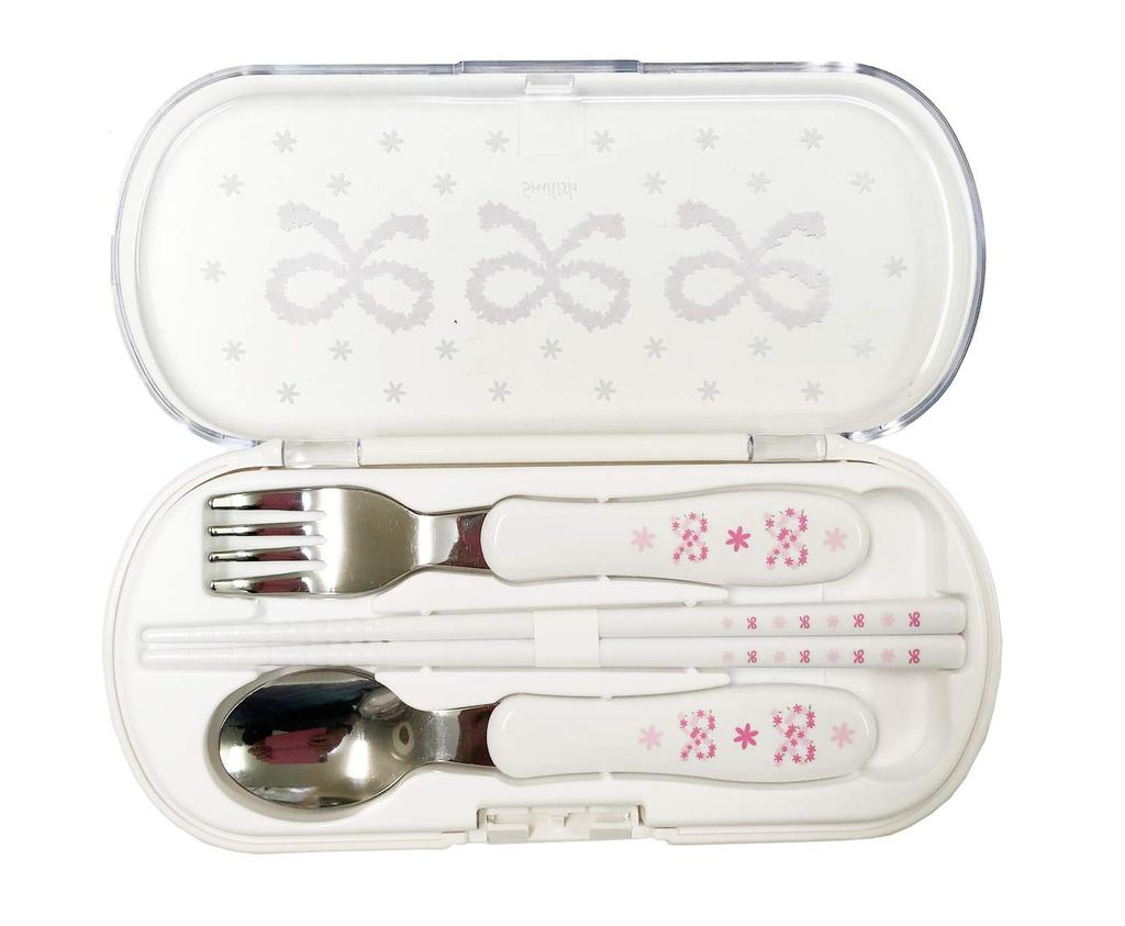 Cutlery Set Fork with Name Flower Ribbon Pattern Made In Japan (Chopsticks, Spoon, Sticker)