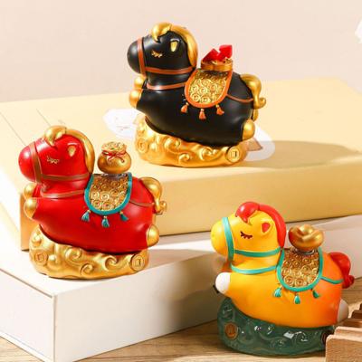 Cartoon-Pferdefigur im chinesischen Stil bringt Glück und Reichtum, handbemalte Harz-Pony-Statue, Heim-Büro-Schreibtisch Feng Shui Dekoration Ornament