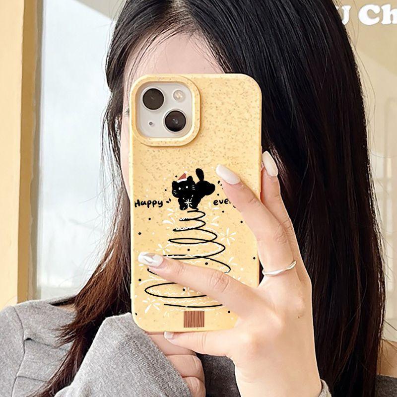 Marry Christmas Tree Cartoon Cute Cat Phone Case For iPhone 16 15 14 13 12 11 Pro Max X XR XS 7 8 15 Plus SE Christmas Pattern Shockproof Phone Cover