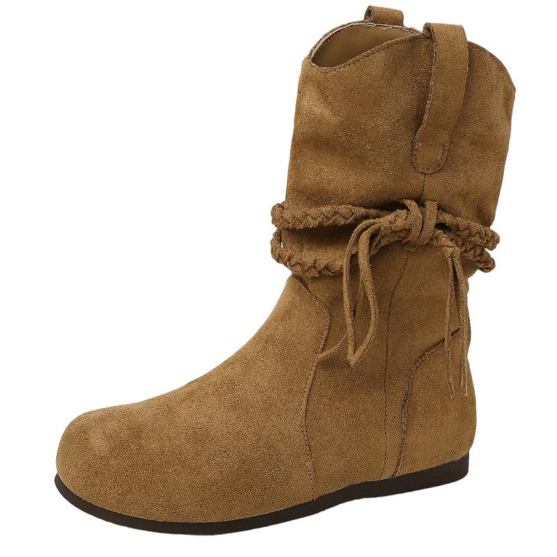 European and American temperament retro versatile round head medium boots women's 2025 autumn and winter new niche straps personalized Martin boots
