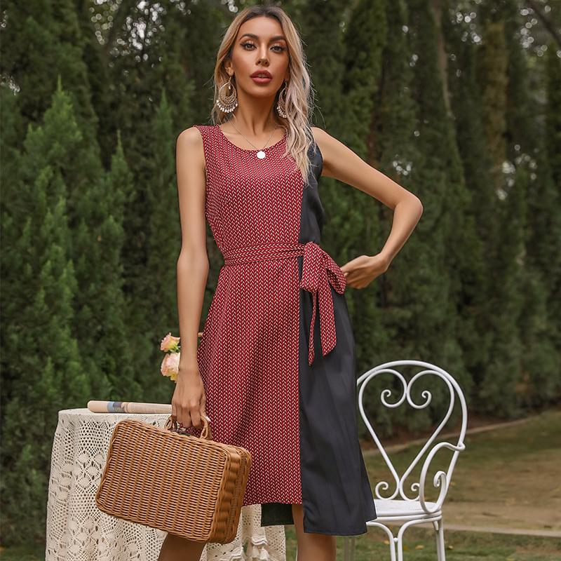 YYFS Women's Fashion Summer Spring Sleeveless O-Neck High Waist Casual Dresses