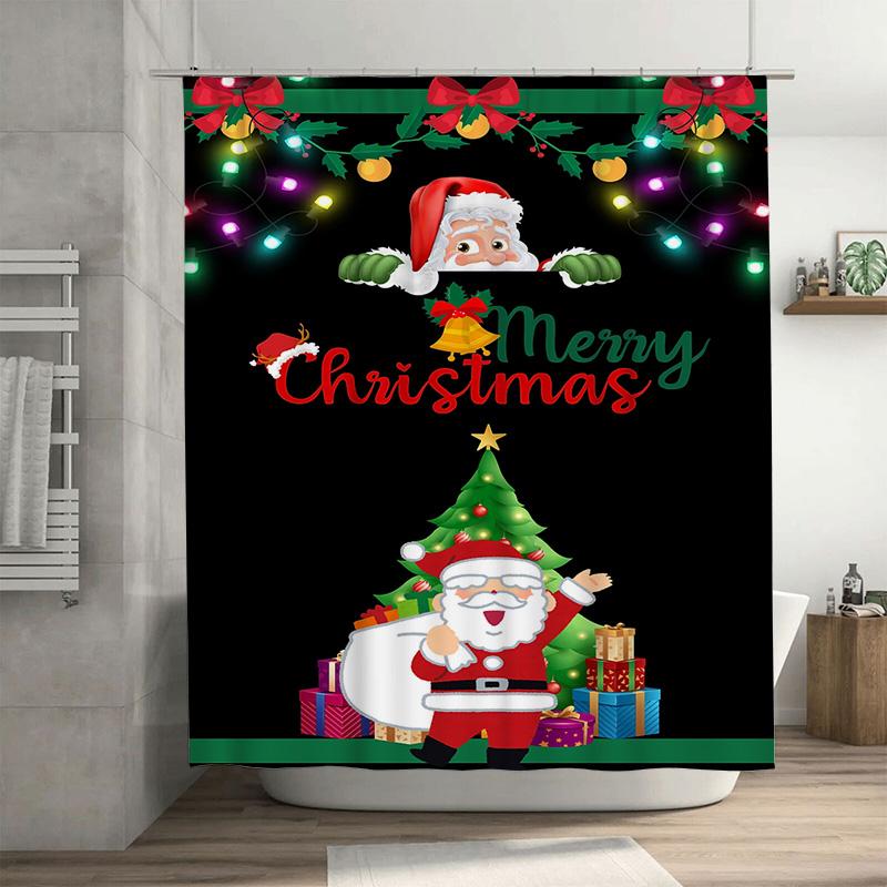 

Tuniu Festive Christmas Bathroom Decor Shower Curtain Waterproof Holiday Fun Santa Claus Pattern Cute Festive Home Textile Room W60H190(CM)-1 Pcs