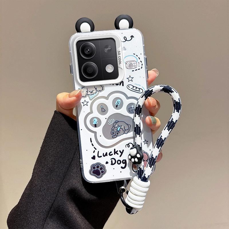 KEYSION Cute Ear Cartoon Case for Redmi Note 13 Pro 5G with Lanyard Soft Silicone+PC Shockproof Phone Cover for Xiaomi POCO X6 5G